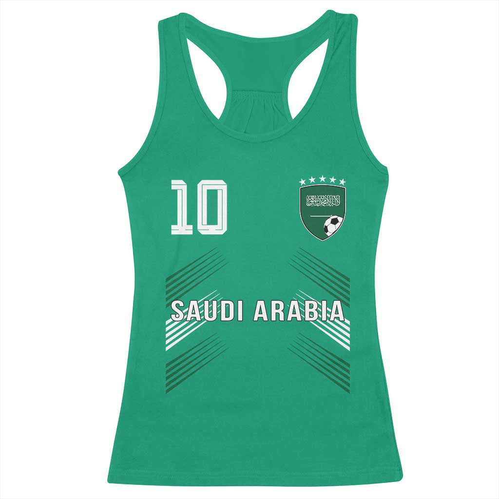 Saudi Arabia Soccer Sports Graphic Number 10 Jersey Style Racerback Tank Top Proud Saudi Football Fans Game Day Pride TS02 Irish Green Print Your Wear
