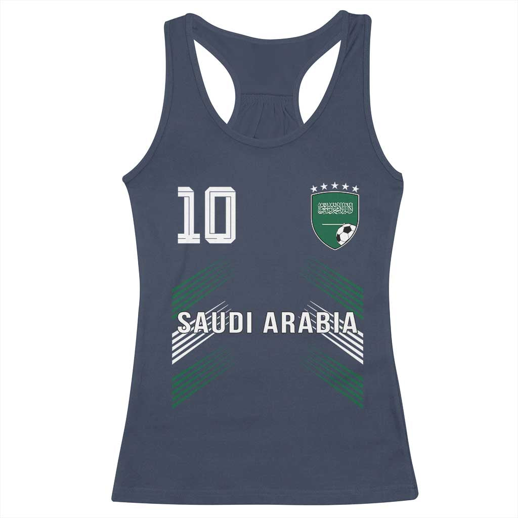 Saudi Arabia Soccer Sports Graphic Number 10 Jersey Style Racerback Tank Top Proud Saudi Football Fans Game Day Pride TS02 Navy Print Your Wear