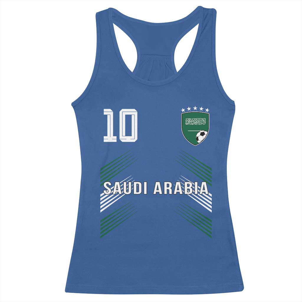 Saudi Arabia Soccer Sports Graphic Number 10 Jersey Style Racerback Tank Top Proud Saudi Football Fans Game Day Pride TS02 Royal Blue Print Your Wear