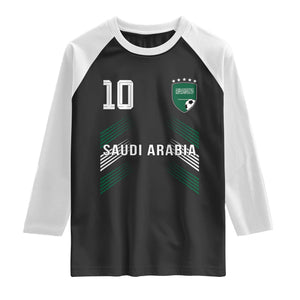 Saudi Arabia Soccer Sports Graphic Number 10 Jersey Style Raglan Shirt Proud Saudi Football Fans Game Day Pride TS02 Black White Print Your Wear