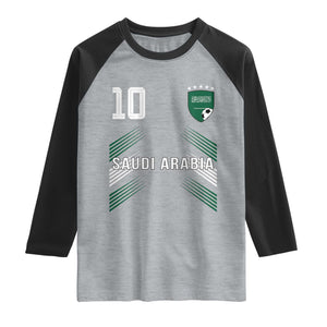Saudi Arabia Soccer Sports Graphic Number 10 Jersey Style Raglan Shirt Proud Saudi Football Fans Game Day Pride TS02 Heather Gray Black Print Your Wear
