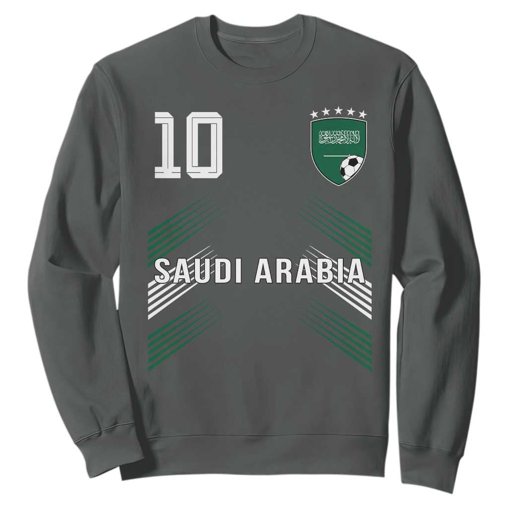 Saudi Arabia Soccer Sports Graphic Number 10 Jersey Style Sweatshirt Proud Saudi Football Fans Game Day Pride TS02 Dark Heather Print Your Wear