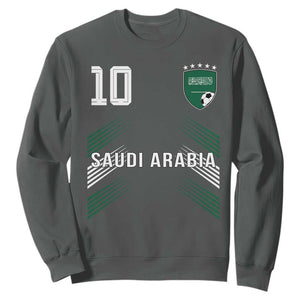Saudi Arabia Soccer Sports Graphic Number 10 Jersey Style Sweatshirt Proud Saudi Football Fans Game Day Pride TS02 Dark Heather Print Your Wear