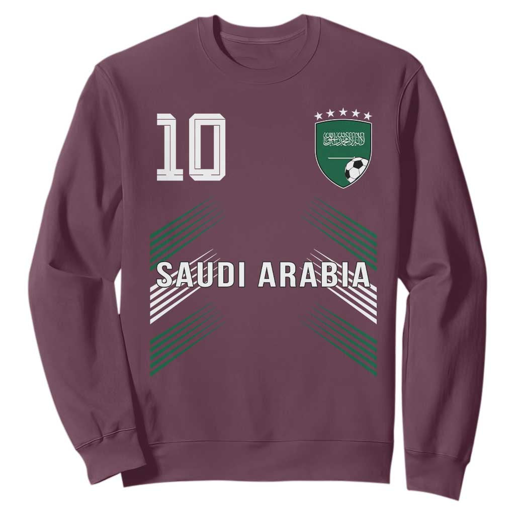 Saudi Arabia Soccer Sports Graphic Number 10 Jersey Style Sweatshirt Proud Saudi Football Fans Game Day Pride TS02 Maroon Print Your Wear