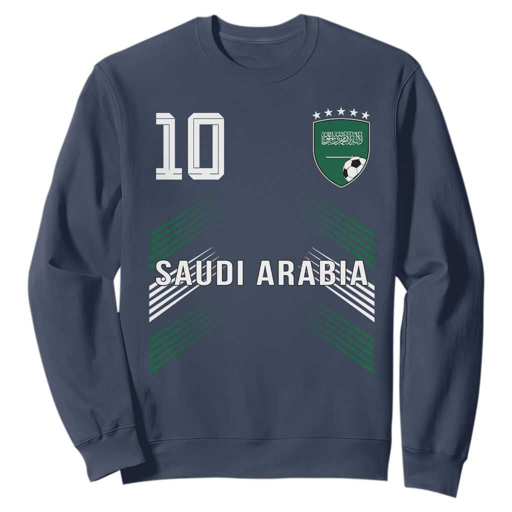 Saudi Arabia Soccer Sports Graphic Number 10 Jersey Style Sweatshirt Proud Saudi Football Fans Game Day Pride TS02 Navy Print Your Wear
