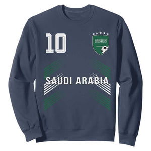 Saudi Arabia Soccer Sports Graphic Number 10 Jersey Style Sweatshirt Proud Saudi Football Fans Game Day Pride TS02 Navy Print Your Wear