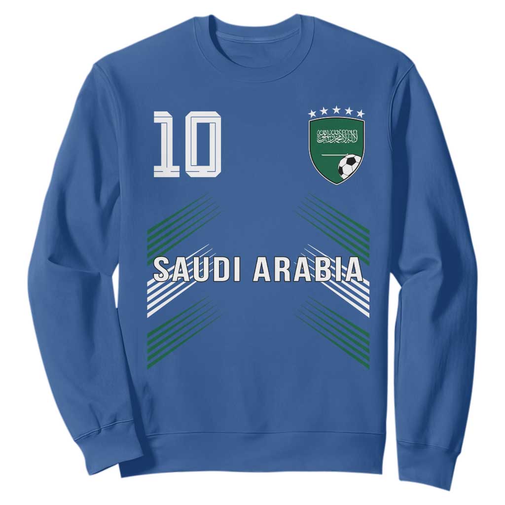 Saudi Arabia Soccer Sports Graphic Number 10 Jersey Style Sweatshirt Proud Saudi Football Fans Game Day Pride TS02 Royal Blue Print Your Wear