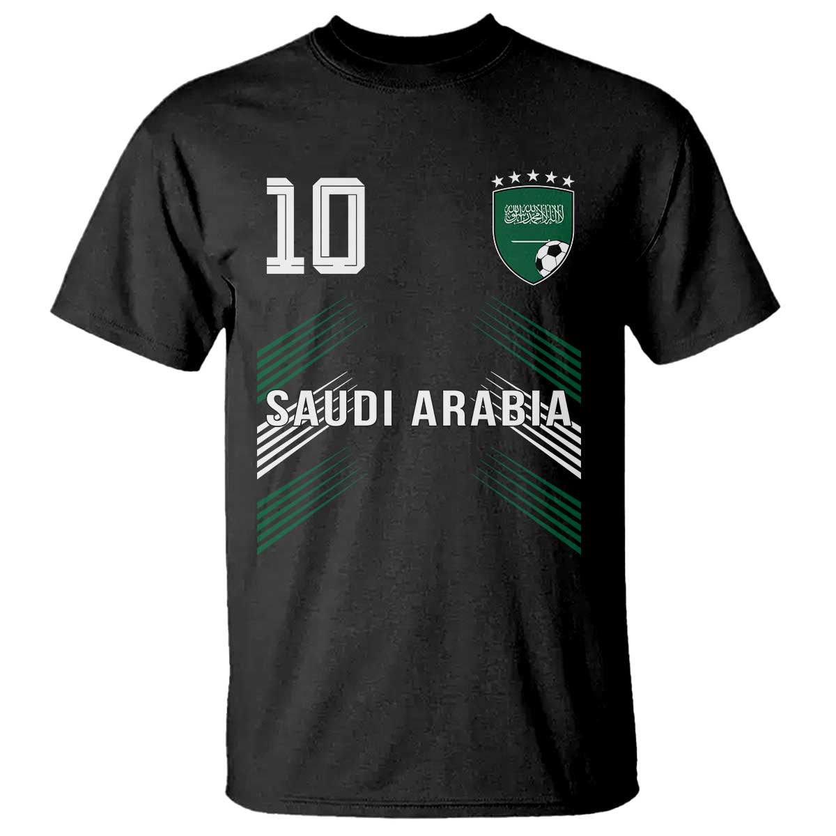 Saudi Arabia Soccer Sports Graphic Number 10 Jersey Style T Shirt Proud Saudi Football Fans Game Day Pride TS02 Black Print Your Wear