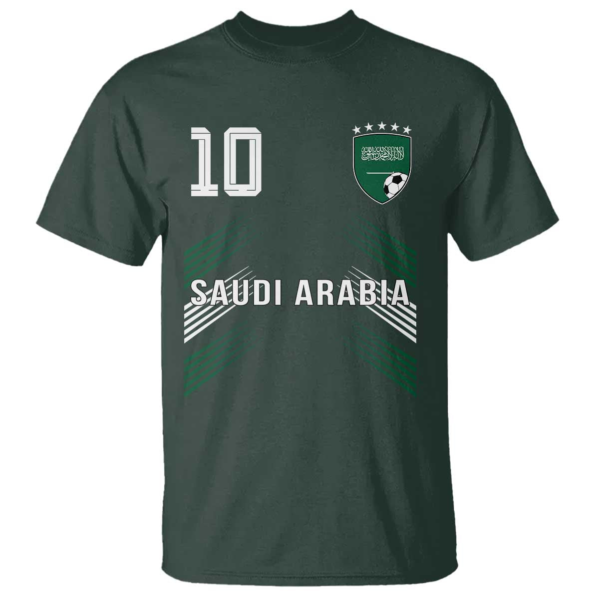 Saudi Arabia Soccer Sports Graphic Number 10 Jersey Style T Shirt Proud Saudi Football Fans Game Day Pride TS02 Dark Forest Green Print Your Wear