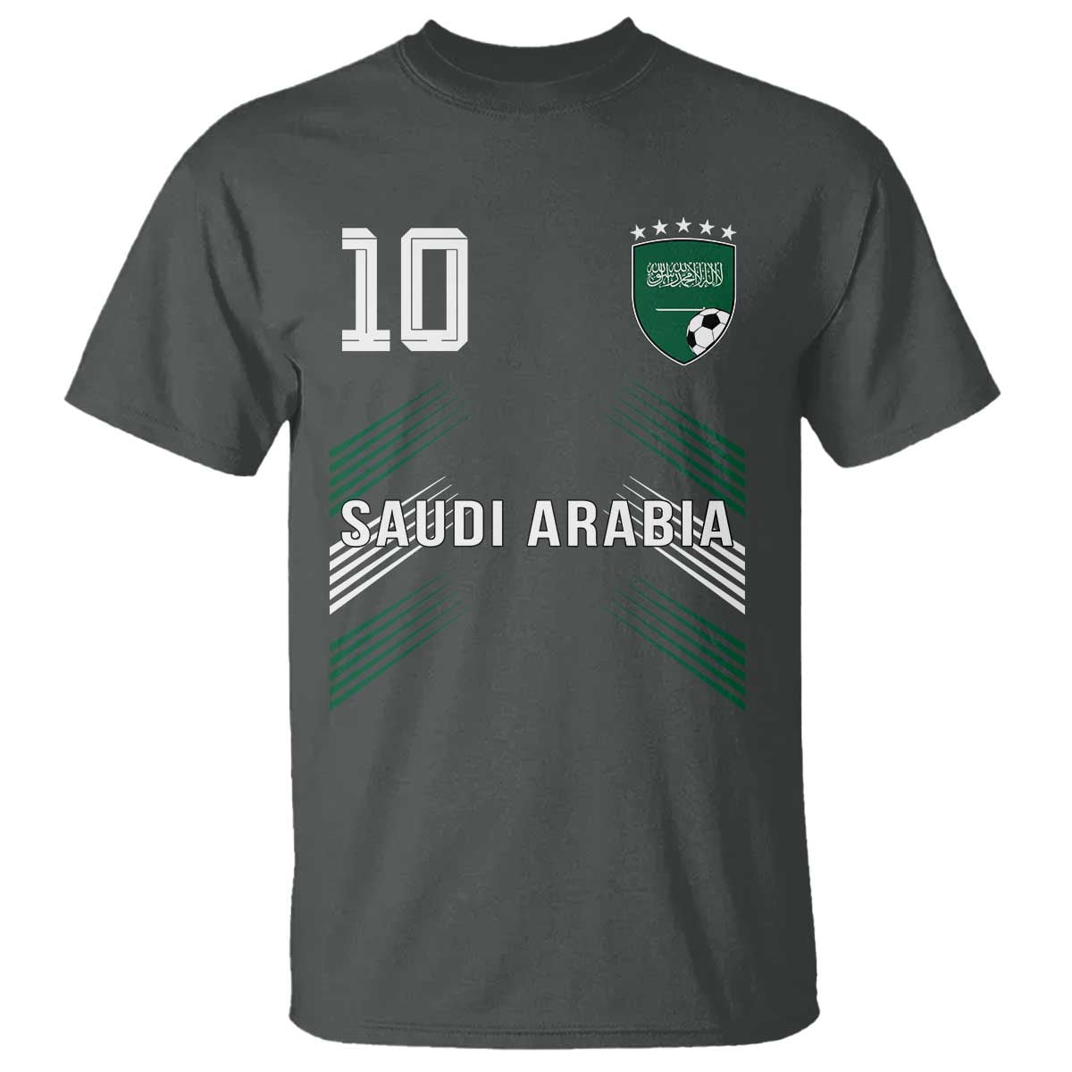 Saudi Arabia Soccer Sports Graphic Number 10 Jersey Style T Shirt Proud Saudi Football Fans Game Day Pride TS02 Dark Heather Print Your Wear