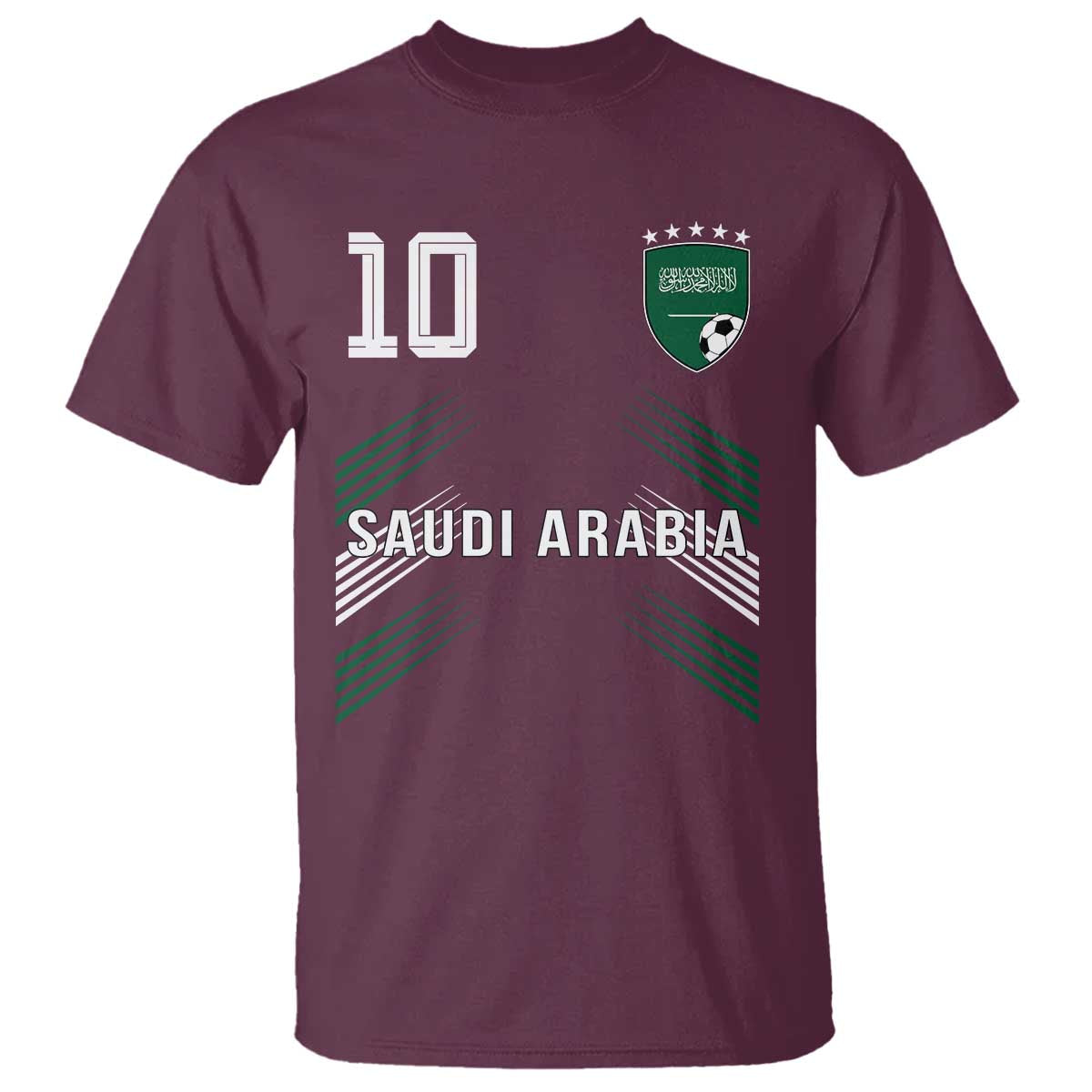 Saudi Arabia Soccer Sports Graphic Number 10 Jersey Style T Shirt Proud Saudi Football Fans Game Day Pride TS02 Maroon Print Your Wear