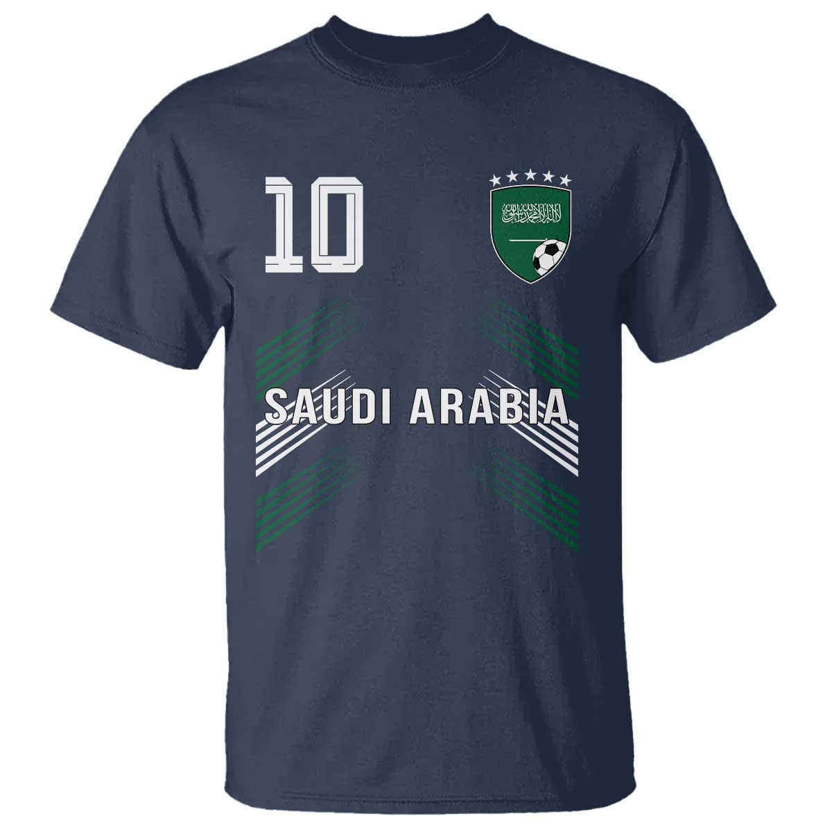 Saudi Arabia Soccer Sports Graphic Number 10 Jersey Style T Shirt Proud Saudi Football Fans Game Day Pride TS02 Navy Print Your Wear