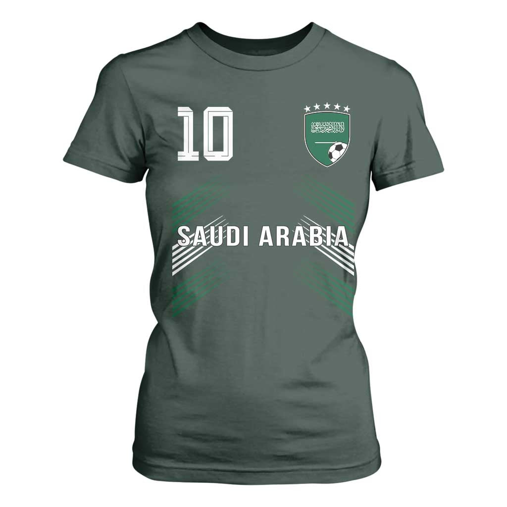 Saudi Arabia Soccer Sports Graphic Number 10 Jersey Style T Shirt For Women Proud Saudi Football Fans Game Day Pride TS02 Dark Forest Green Print Your Wear