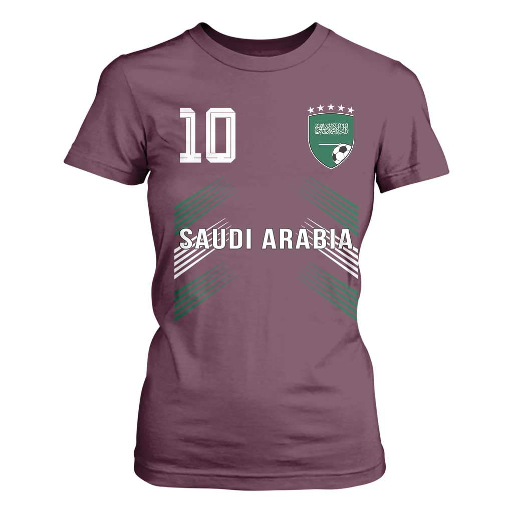 Saudi Arabia Soccer Sports Graphic Number 10 Jersey Style T Shirt For Women Proud Saudi Football Fans Game Day Pride TS02 Maroon Print Your Wear