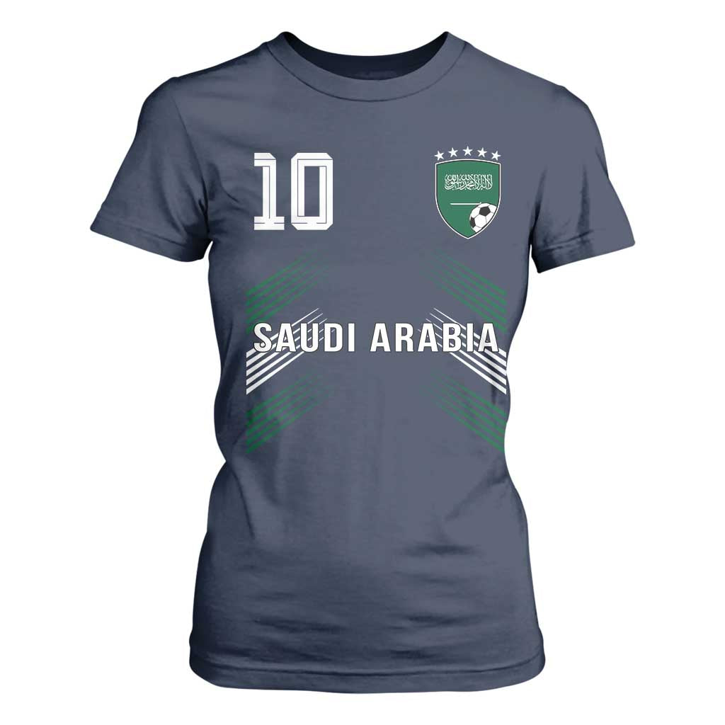 Saudi Arabia Soccer Sports Graphic Number 10 Jersey Style T Shirt For Women Proud Saudi Football Fans Game Day Pride TS02 Navy Print Your Wear