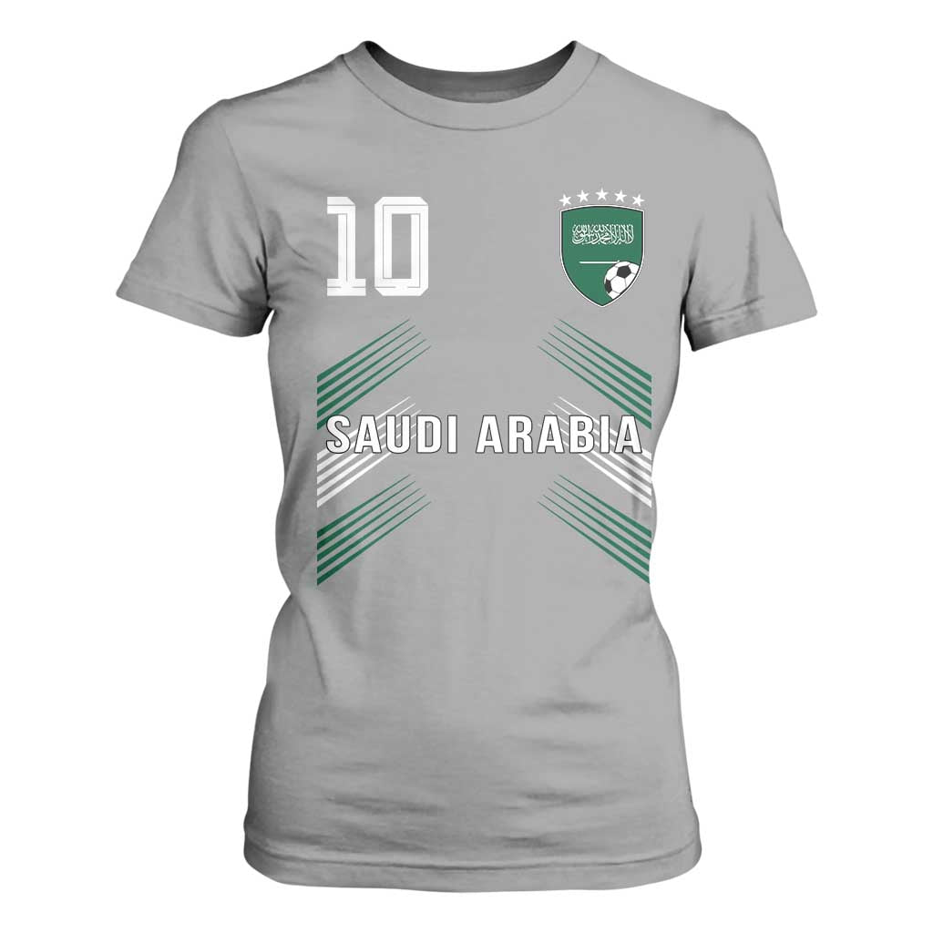 Saudi Arabia Soccer Sports Graphic Number 10 Jersey Style T Shirt For Women Proud Saudi Football Fans Game Day Pride TS02 Sport Gray Print Your Wear