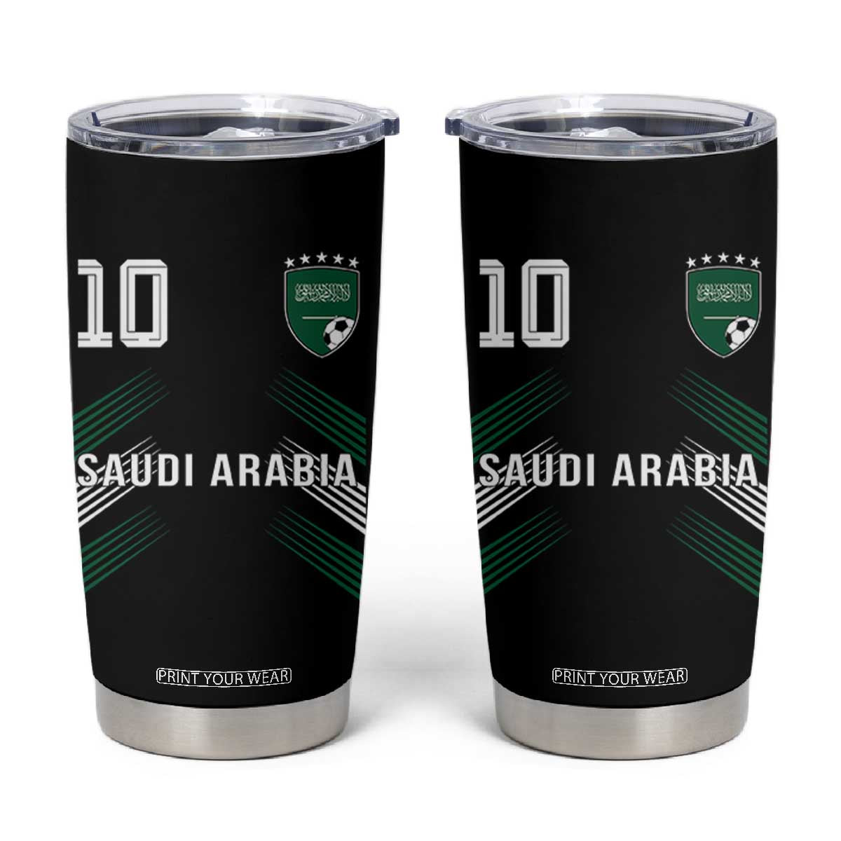 Saudi Arabia Soccer Sports Graphic Number 10 Jersey Style Tumbler Cup Proud Saudi Football Fans Game Day Pride TS02 Black Print Your Wear