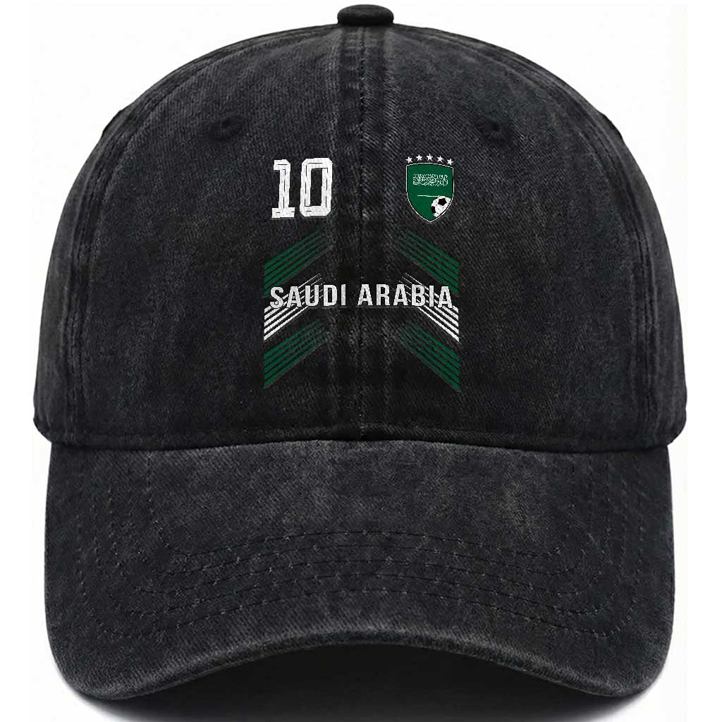 Saudi Arabia Soccer Sports Graphic Number 10 Jersey Style Washed Cotton Baseball Cap Proud Saudi Football Fans Game Day Pride TS02 Print Your Wear