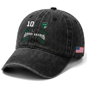 Saudi Arabia Soccer Sports Graphic Number 10 Jersey Style Washed Cotton Baseball Cap Proud Saudi Football Fans Game Day Pride TS02 Print Your Wear
