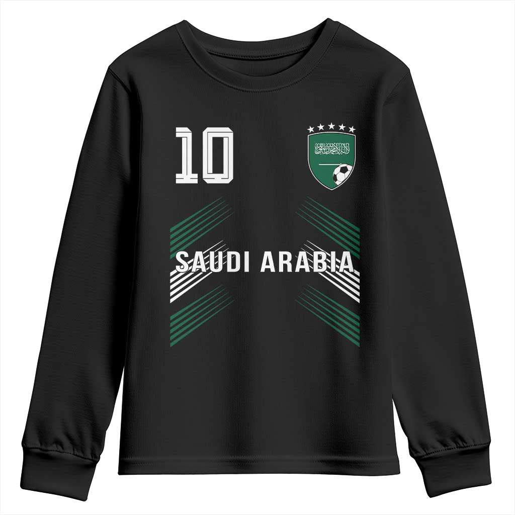 Saudi Arabia Soccer Sports Graphic Number 10 Jersey Style Youth Sweatshirt Proud Saudi Football Fans Game Day Pride TS02 Black Print Your Wear