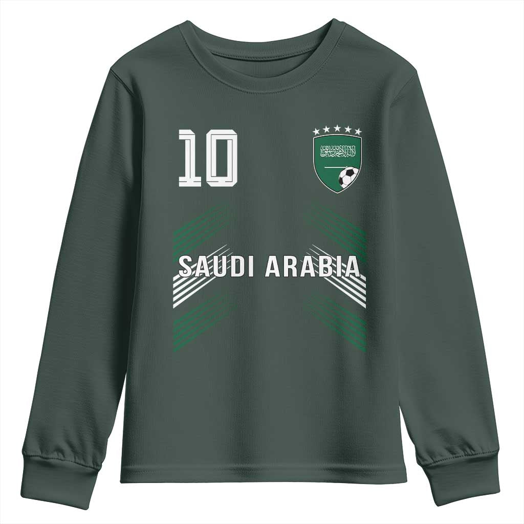 Saudi Arabia Soccer Sports Graphic Number 10 Jersey Style Youth Sweatshirt Proud Saudi Football Fans Game Day Pride TS02 Dark Forest Green Print Your Wear