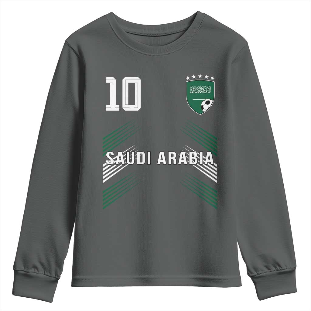 Saudi Arabia Soccer Sports Graphic Number 10 Jersey Style Youth Sweatshirt Proud Saudi Football Fans Game Day Pride TS02 Dark Heather Print Your Wear