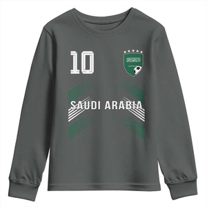 Saudi Arabia Soccer Sports Graphic Number 10 Jersey Style Youth Sweatshirt Proud Saudi Football Fans Game Day Pride TS02 Dark Heather Print Your Wear