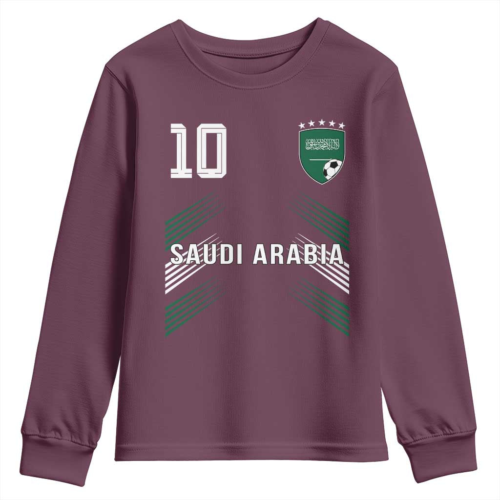 Saudi Arabia Soccer Sports Graphic Number 10 Jersey Style Youth Sweatshirt Proud Saudi Football Fans Game Day Pride TS02 Maroon Print Your Wear