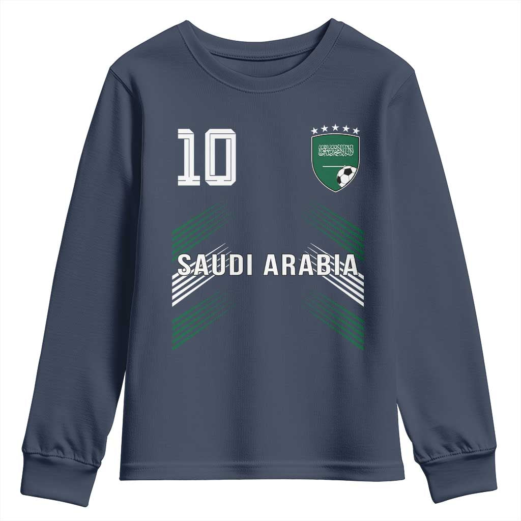 Saudi Arabia Soccer Sports Graphic Number 10 Jersey Style Youth Sweatshirt Proud Saudi Football Fans Game Day Pride TS02 Navy Print Your Wear