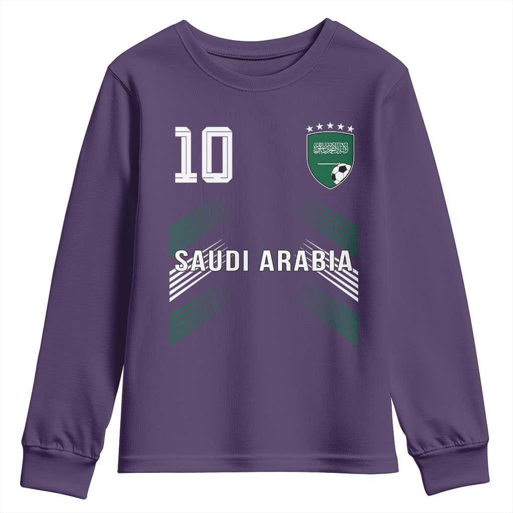 Saudi Arabia Soccer Sports Graphic Number 10 Jersey Style Youth Sweatshirt Proud Saudi Football Fans Game Day Pride TS02 Purple Print Your Wear