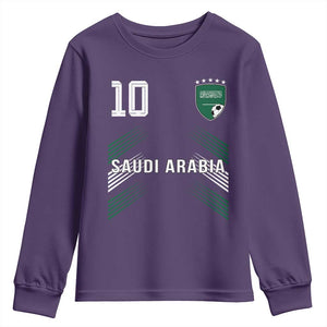 Saudi Arabia Soccer Sports Graphic Number 10 Jersey Style Youth Sweatshirt Proud Saudi Football Fans Game Day Pride TS02 Purple Print Your Wear