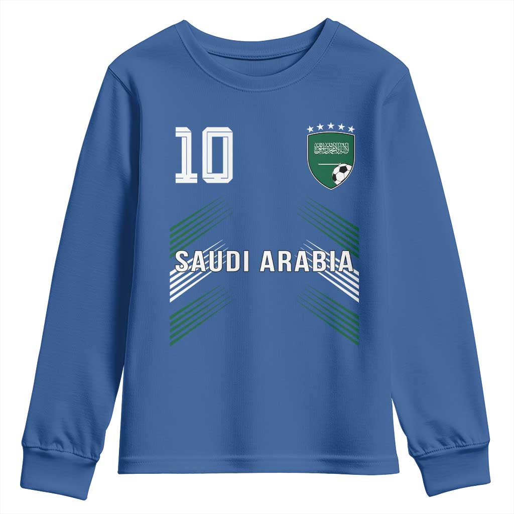 Saudi Arabia Soccer Sports Graphic Number 10 Jersey Style Youth Sweatshirt Proud Saudi Football Fans Game Day Pride TS02 Royal Blue Print Your Wear