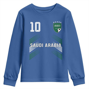Saudi Arabia Soccer Sports Graphic Number 10 Jersey Style Youth Sweatshirt Proud Saudi Football Fans Game Day Pride TS02 Royal Blue Print Your Wear