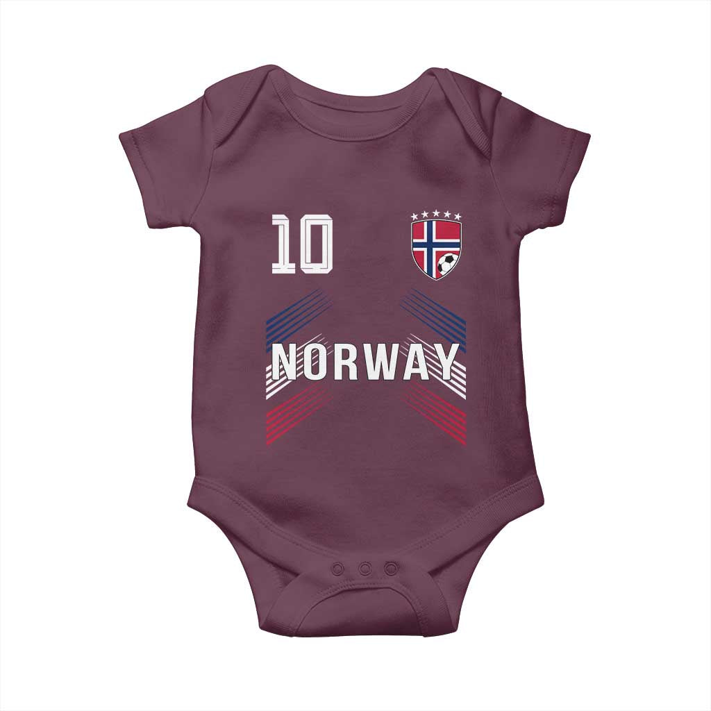 Norway Soccer Sports Graphic Number 10 Jersey Style Baby Onesie Proud Norwegian Football Fans Game Day Pride TS02 Maroon Print Your Wear