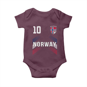 Norway Soccer Sports Graphic Number 10 Jersey Style Baby Onesie Proud Norwegian Football Fans Game Day Pride TS02 Maroon Print Your Wear