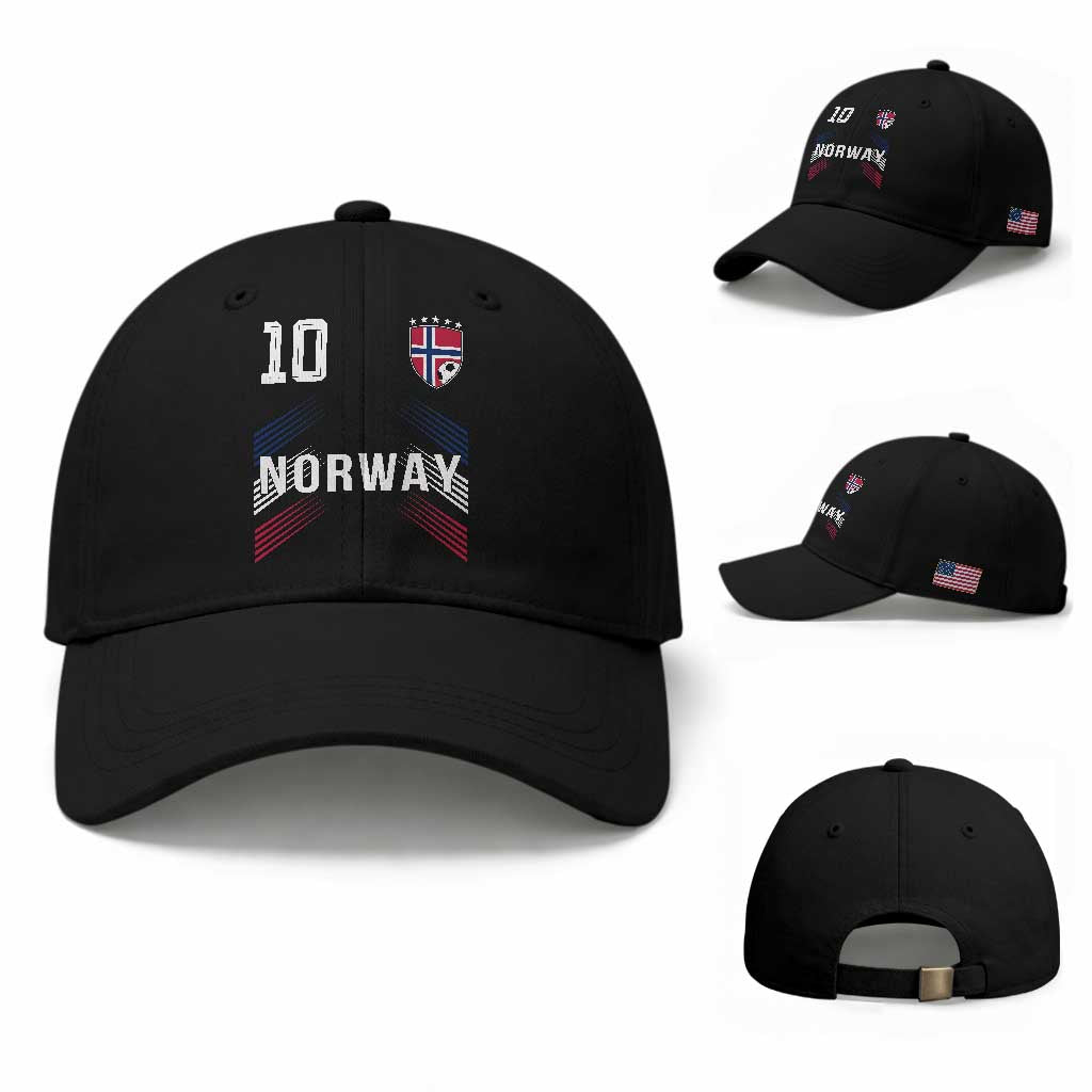 Norway Soccer Sports Graphic Number 10 Jersey Style Baseball Cap Proud Norwegian Football Fans Game Day Pride TS02 Baseball Cap Universal Fit Black Print Your Wear