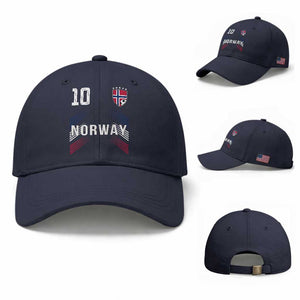 Norway Soccer Sports Graphic Number 10 Jersey Style Baseball Cap Proud Norwegian Football Fans Game Day Pride TS02 Baseball Cap Universal Fit Navy Print Your Wear