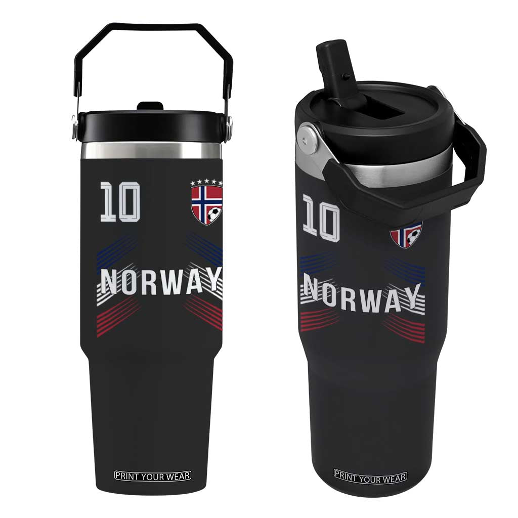 Norway Soccer Sports Graphic Number 10 Jersey Style Flip Straw Tumbler Proud Norwegian Football Fans Game Day Pride TS02 One Size: 30 oz Black Print Your Wear