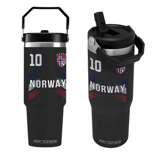Norway Soccer Sports Graphic Number 10 Jersey Style Flip Straw Tumbler Proud Norwegian Football Fans Game Day Pride TS02 One Size: 30 oz Black Print Your Wear