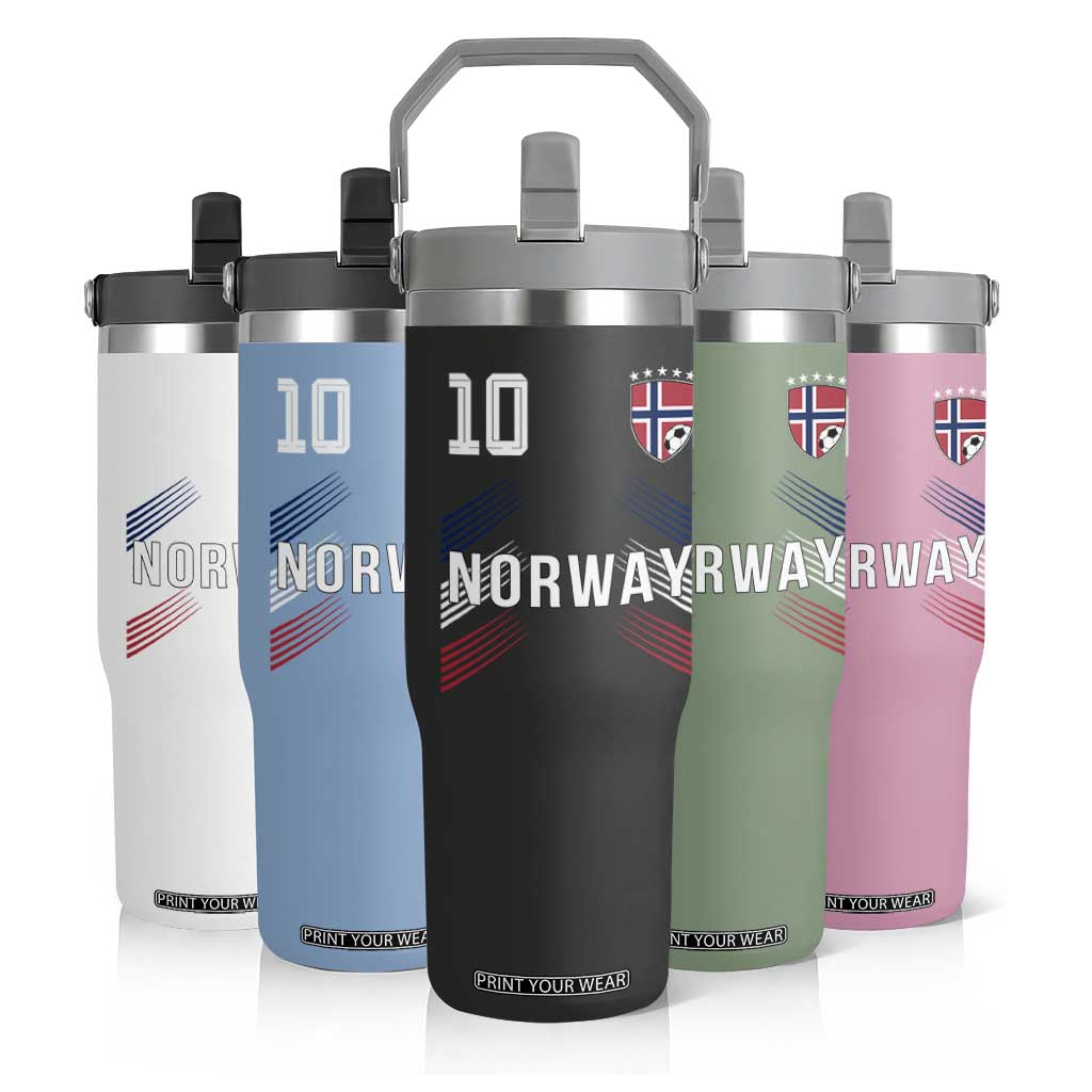 Norway Soccer Sports Graphic Number 10 Jersey Style Flip Straw Tumbler Proud Norwegian Football Fans Game Day Pride TS02 Print Your Wear