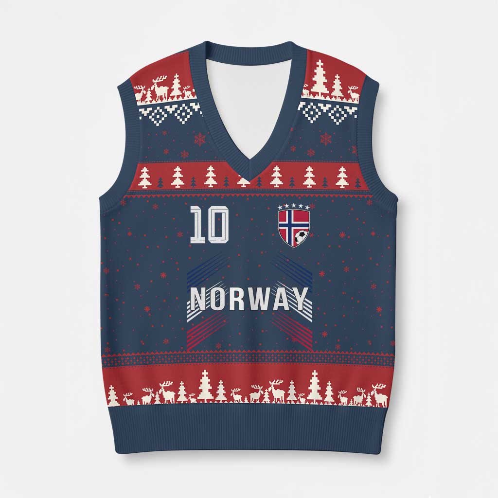 Norway Soccer Sports Graphic Number 10 Jersey Style V-Neck Knit Sweater Vest Proud Norwegian Football Fans Game Day Pride TS02 Navy Red Print Your Wear