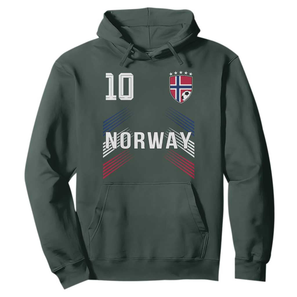 Norway Soccer Sports Graphic Number 10 Jersey Style Hoodie Proud Norwegian Football Fans Game Day Pride TS02 Dark Forest Green Print Your Wear