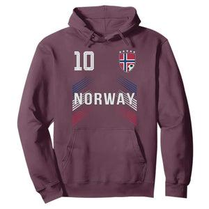 Norway Soccer Sports Graphic Number 10 Jersey Style Hoodie Proud Norwegian Football Fans Game Day Pride TS02 Maroon Print Your Wear