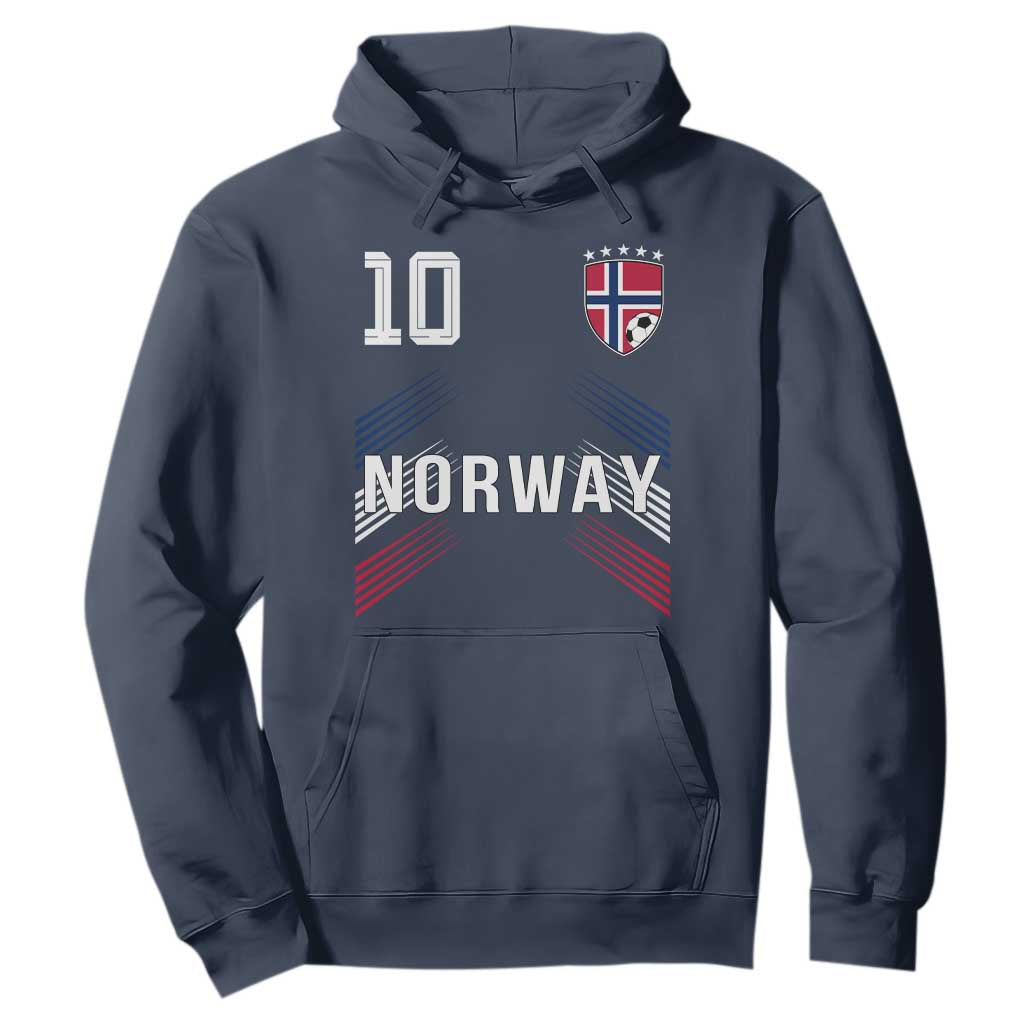 Norway Soccer Sports Graphic Number 10 Jersey Style Hoodie Proud Norwegian Football Fans Game Day Pride TS02 Navy Print Your Wear