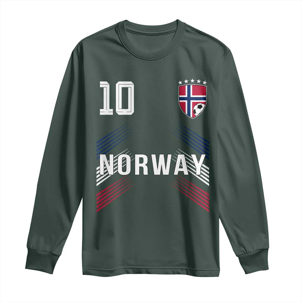 Norway Soccer Sports Graphic Number 10 Jersey Style Long Sleeve Shirt Proud Norwegian Football Fans Game Day Pride TS02 Dark Forest Green Print Your Wear