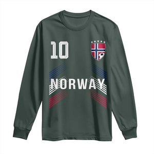 Norway Soccer Sports Graphic Number 10 Jersey Style Long Sleeve Shirt Proud Norwegian Football Fans Game Day Pride TS02 Dark Forest Green Print Your Wear