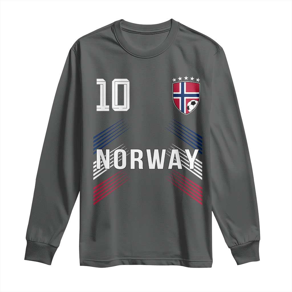 Norway Soccer Sports Graphic Number 10 Jersey Style Long Sleeve Shirt Proud Norwegian Football Fans Game Day Pride TS02 Dark Heather Print Your Wear