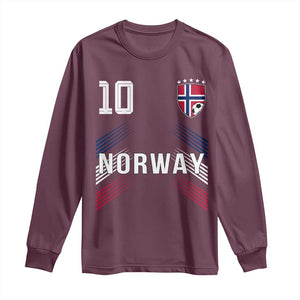 Norway Soccer Sports Graphic Number 10 Jersey Style Long Sleeve Shirt Proud Norwegian Football Fans Game Day Pride TS02 Maroon Print Your Wear