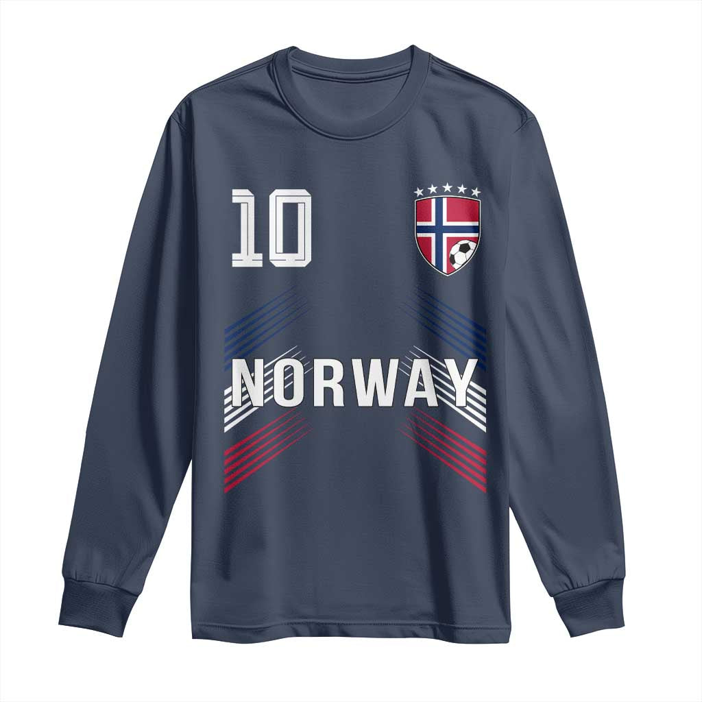 Norway Soccer Sports Graphic Number 10 Jersey Style Long Sleeve Shirt Proud Norwegian Football Fans Game Day Pride TS02 Navy Print Your Wear