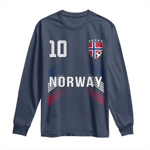 Norway Soccer Sports Graphic Number 10 Jersey Style Long Sleeve Shirt Proud Norwegian Football Fans Game Day Pride TS02 Navy Print Your Wear